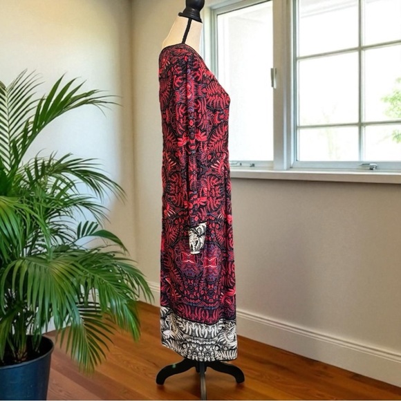 Maggy London Red & Black Printed Long Sleeve Sheath Dress - Size 16 - Picture 4 of 14